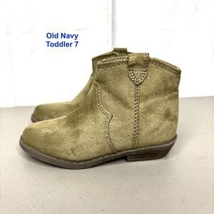 Old Navy Olive Faux Suede Side Zip Western Ankle Bootie Toddler Size 7